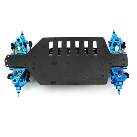 Top view of Carbon Fiber and Metal RC Chassis Frame for TT02 1/10 Scale with metal accessories and rugged frame.