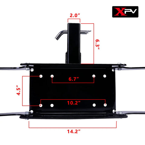 Diagram showing dimensions of Universal Winch Mounting Plate For 2 Inch Receiver Beefy Heavy Duty Trailer Hitch Cradle Bracket