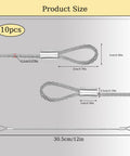 Product size diagram of stainless steel wire cable with loops, 12 inch vinyl coated, 7x7 strand, heavy duty security cable, 10pcs.