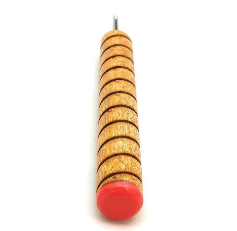Pro Grade Quilling Tool Kit with red color-coded end, solid wood handle, stainless steel pin, for paper bead rolling and jewelry making.