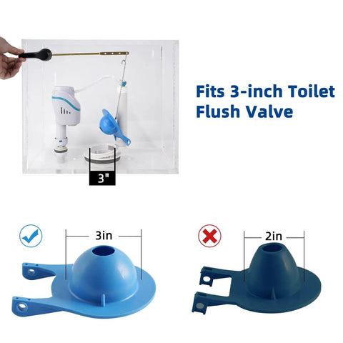Two Pack 3 Inch Toilet Flappers Replacement For 99 788 Flush Valves, Water Saving High Performance Rubber Flapper With Stainless Steel Chain Hook, Easy Install, No Brainer Fit Blue
