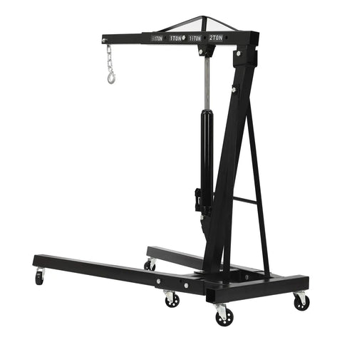 Smooth Operator Heavy Duty Hydraulic Engine Hoist Crane 2 Ton Shop Lift Rig with six caster wheels for easy engine lifting.