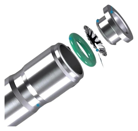Exploded view of Rock Solid 304 Stainless Steel Pneumatic Air Hose Fittings with zero leak seal components.