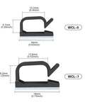 Side view of black adhesive cable clips with dimensions, part of Adhesive Cable Clips 120 Pcs Black, Heavy Duty Wire Organizer For USB And Ethernet Cables.