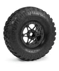 Crush The Trails With These Sick 1.9 Carbon Fiber Beadlock Wheels For RC Crawler Cars Featuring CNC Aluminum Hubs Quick Tire Swaps And Black Finish SCX10 TRX4 Gmade, showcasing black tire with detailed tread.