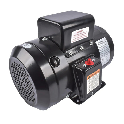 Top Notch 5 HP Single Phase Industrial Air Compressor Electric Motor At 1725 RPM With Heavy Duty Black Finish side view.