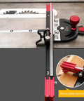 Pro Level Precision Miter Gauge For Table Saw And Router Table Featuring Micro Flip Stop and Extendable Fence on saw.