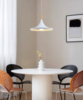 White Farmhouse Barn Pendant Light Big Retro Industrial Chandelier For Kitchen Island Ceiling Hung Lamps illuminating dining area