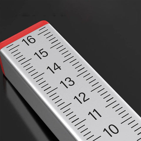 Close-up of a scale on Aluminum Leveling Tool for Quick Accurate Installations No Fuss Leveler Built For Home Renovations and DIY Projects