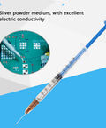Pro Grade DIY Friendly Conductive Silver Paste 0.5ml Syringe For PCB Repair with circuit board application shown