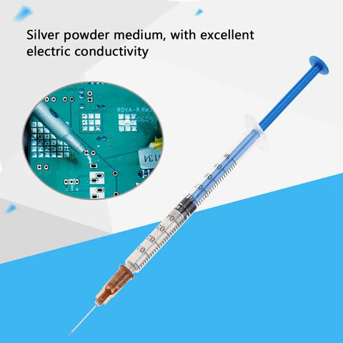 Pro Grade DIY Friendly Conductive Silver Paste 0.5ml Syringe For PCB Repair with circuit board application shown