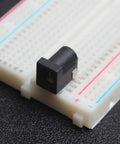 Breadboard Friendly 2.1mm PCB Mounting Female DC Power Barrel Jack on prototyping breadboard