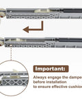 Heavy Duty Pocket Door Soft Close Bracket With One Inch Tri Wheel Hanger Rig showing installation details with damper mechanism.
