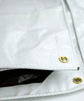 Close-up of 20 Foot By 20 Foot Beefy Tough As Nails Waterproof Tarp 16 Mil Thick White And Brown Reversible Cover with grommets
