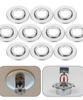 10 pack of Heavy Duty Stainless Steel Double Disc Fire Sprinkler Cover Plates with a sleek finish for ceiling concealment.