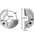 Hidden Sliding Hinge Set, 2 Pack, 90 Degree Stop Limit, Carbon Steel Arc Slide Locks with measurements for industrial doors