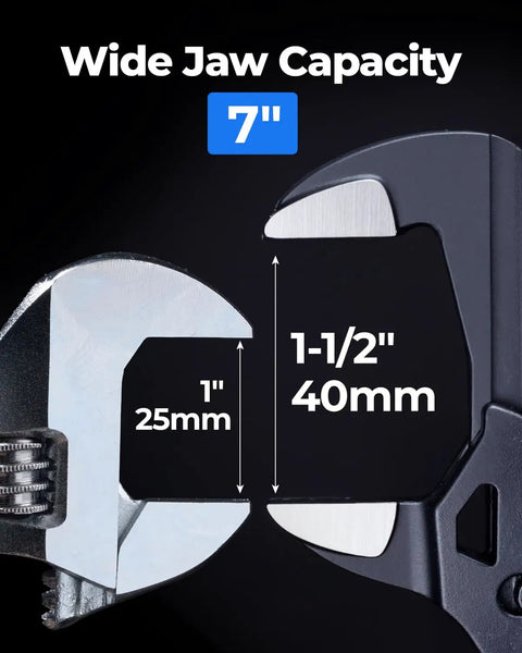 Wide jaw capacity of 7-Inch Adjustable Pliers Wrench With Pouch CR-V Steel Drop Forged Construction Black Finish Smooth Parallel Jaw Pliers