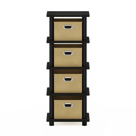Four Tier Toolless Storage Shelves Espresso Finish With Four Fabric Bins No Sweat Setup Game Changer For Clutter Control Apartment Approved Hallway Bedroom Organizer Straight Up Solid Build