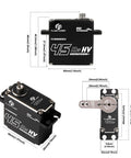 Beefy 45KgCm Coreless RC Servo With 270 Degree Steering, 8.4V Full Metal Gear, IP67 Waterproof, product dimensions shown