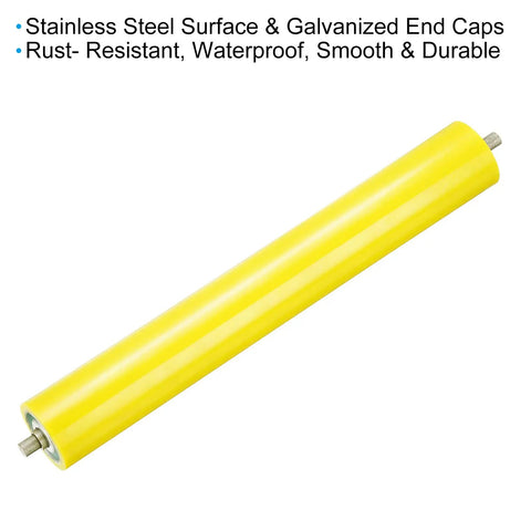 Durable Heavy Duty Polyurethane Coated Conveyor Roller Two Point Four Inch Diameter 16 Inch Length 2 Pack Stainless Steel Transmission Replacement With Galvanized End Yellow, yellow roller