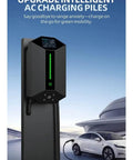 Top Shelf Smart EV Charger Wall Box With Bluetooth And Wifi App Tracking Rfid Card Swipe Type Two Plug mounted on wall for charging.