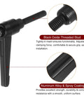 Close-up of a 6Pcs Black Aluminum Alloy Quick Release Clamping Lever Handle M6 X 40mm showing threaded stud for easy installation.