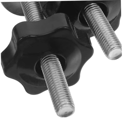 Heavy Duty Stainless Steel T Track Clamping Bolts Four Pack With Ergonomic Star Knobs close-up of knobs and threaded bolts.