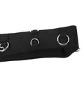 Adjustable Horse Training Surcingle For Ground Driving And Lunging With Secure Buckle, D-rings detail, black material, close-up