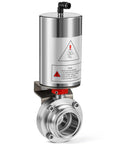 Front view of 2-inch tri-clamp sanitary butterfly valve with SS304 body and pneumatic actuator