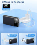 Heavy Duty Beast Mode Portable Charger Power Bank With Massive 50000 Mah Capacity and Four Built In Cables recharging with LED display.