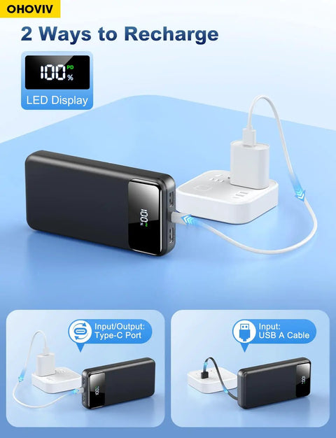 Heavy Duty Beast Mode Portable Charger Power Bank With Massive 50000 Mah Capacity and Four Built In Cables recharging with LED display.
