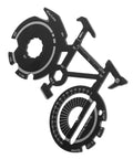 Bike Shaped Multitool Keychain For Cyclists, black stainless steel, showing various tools, compact for outdoor rides