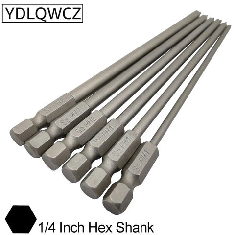 Long Philips Cross Screwdriver Bit Set 6 Pieces - 6 Inch S2 Steel Phillips Bits In PH1 3.0mm 4.0mm 4.5mm And PH2 4.5mm 5.0mm 6.0mm