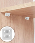 Heavy Duty Plastic Corner Braces For Cabinets And Shelves 20 Pack White 4 Hole Corner Connectors installed on wood shelf