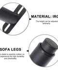 Adjustable Black Iron Furniture Support Legs Set for Beds, Cabinets, and Sofas, highlighting iron material and adjustable height