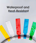 Color Coded Cable Labels Set For Quick Cable Management, 8 Sheets Of 240 Labels, A4 Size 210 X 297 Mm, Each Label 3.31 X 1.02 Inches, 8 Bright Colors Pink Green Red White Blue Orange Brown Yellow, Easy Tagging And Org. waterproof heat-resistant cable labels in yellow, white, red, blue, and green