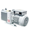 Dual Stage Rotary Vane Vacuum Pump Oil Sealed Industrial Grade Heavy Duty Motor Premium Build No Sweat Hookup Solid As A Rock Built To Run All Day Quick Setup side view of a rotary vane vacuum pump with a robust motor.