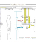 Installation diagram for Badass Wall Mounted LED Shower System With Copper Faucet And 43Cm Canopy Featuring Six Mode Spray Settings Rust Proof Silver Finish Smooth Thermostatic Valve Game Changer Build.
