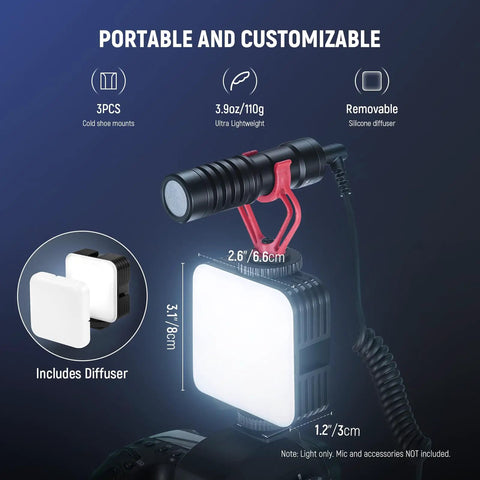 Magnetic RGB Camera Light For Video And Photography, 61 LED Full Color, pro grade light with diffuser and cold shoe mounts
