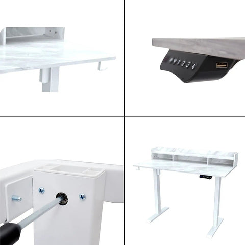 Ditch The Slump With This Electric Standing Desk Adjustable Height Platform Featuring Smart Led Controls Four Memory Presets And Child Safe Lock, showing height adjustment details and LED control panel.