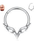 Blade Wings Septum Ring With V Shape Hinged Segment Clicker 16G 8mm 316L Surgical Steel Silver Nose Jewelry