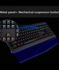 Top view of Slick 108 Key Mechanical Gaming Keyboard with metal panel, mechanical suspension buttons, and RGB lighting.