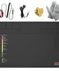 18x12 Inch ESD Silicone Soldering Mat Anti Static Repair Work Surface Kit with accessories, gloves, adapter, and cords