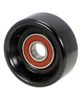 Beefy Serpentine Belt Drive Idler Pulley And Tensioner For OEM-Quality Routing, Heavy-Duty Belt Wheel That Fits Cars And SUVs, Easy Install Replacement For Reliable Power And Slippage-Free Performance, black steel pulley with red bearing