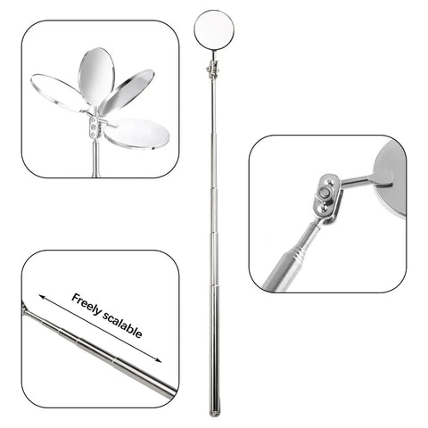 4 Pack Telescoping Inspection Mirror Pen Style 33mm For Car Repair Pro Gear With 360 Degree Rotating Head And Stainless Steel Handle Ideal For Tight Spaces Under Dashboards And Engine Bays During DIY Car Repairs, telescoping inspection mirror with stainless steel handle