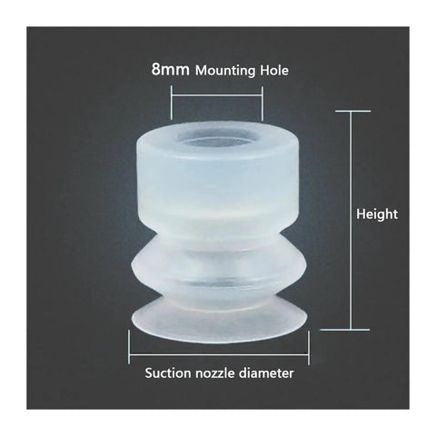 Close-up of Heavy Duty Pneumatic Suction Cup Big Head With Silicone Nozzle 8mm Mounting Hole Double Layer, showcasing dimensions.