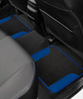 Level Up Your Slick Ride With This Premium Car Accessory Gift Bundle Featuring Thermal Blocking Auto Sunshade Two Tone Carpet Floor Mats And Ergonomic Grip Steering Wheel Cover For Trucks Vans SUVs. Two-tone carpet floor mats in black and blue add style and protection to vehicle interiors.