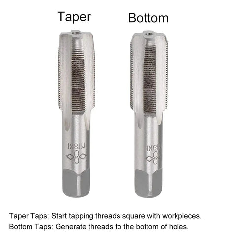 Pro Grade M18 Hand Tap Set With 4 Straight Flutes In H2 Alloy Tool Steel, showing taper and bottom taps for metalwork repairs