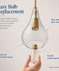 HXXLFONEDP Champagne Gold Pendant Light for Kitchen Island, Clear Glass with open-bottom design for easy bulb replacement.