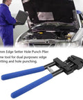 Mechanic using 5mm Hole Punch Setter Joggler For Sheet Metal And Panels Dual Function Plier Tool near open car hood.